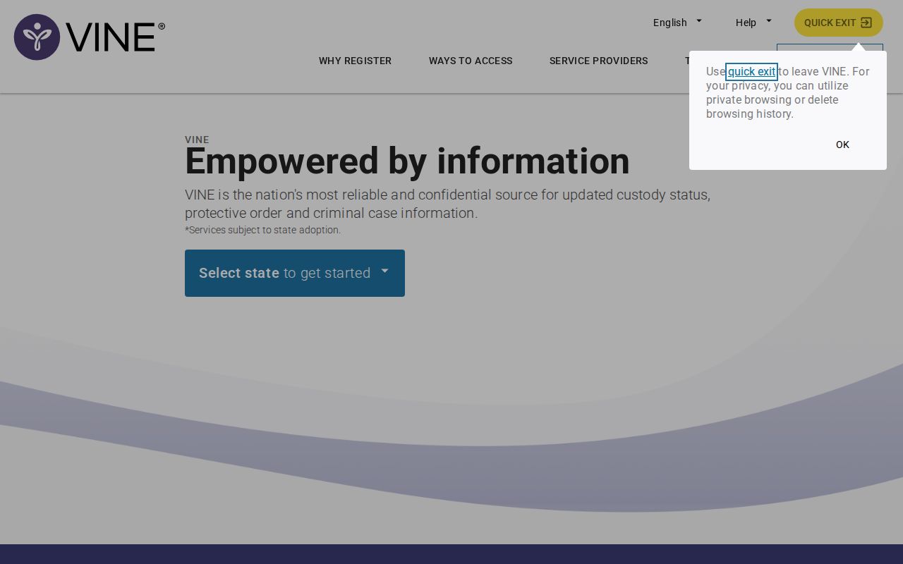 LaSalle Parish VINELink inmate search entry screen for release alerts